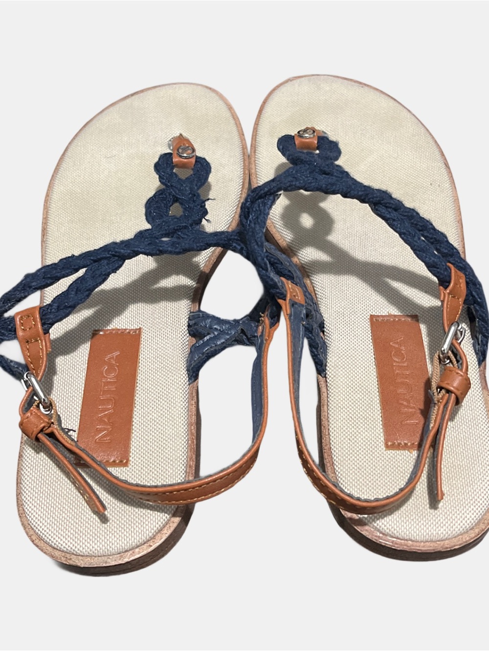 Nautica Sandals Canvas Braided Navy Blue Criss Cross Size 8.5